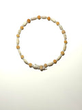 4mm smooth round opal beads rotating between clear glass spacer beads and 4mm freshwater pearls.